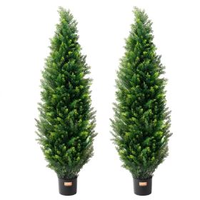 VEVOR 2 Pack 5' Artificial Cedar Topiary Tree Faux Plant UV Decor In/Outdoor