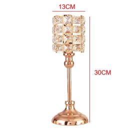 Luxury Crystal Metal Candle Holders Flowers Candlestick Glass Wedding Table Centerpiece Road Lead Candelabra Wedding Party Decor (Ships From: China, Color: Medium)