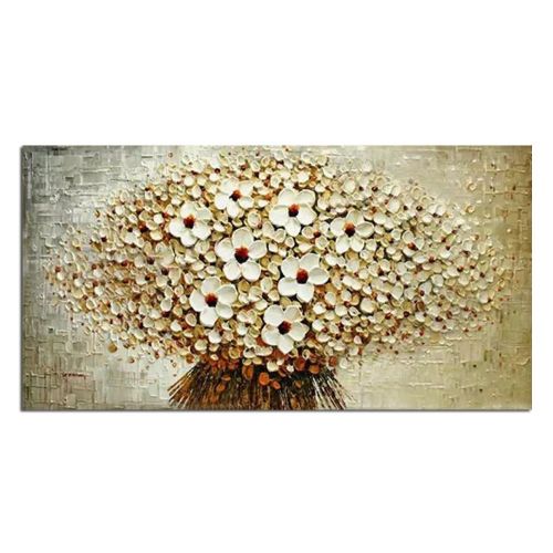 100% Hand-painted modern home decor wall art picture a bunch of beige flowers thick paint palette knife oil painting on canvas 100% Hand-painted modern home decor wall art picture a bunch of beige flowers thick paint palette knife oil painting on canvas