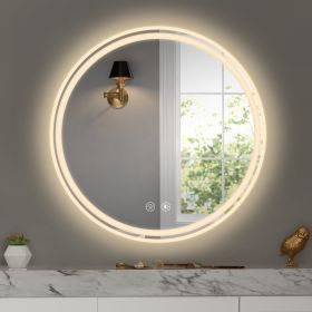 28 Inch Round LED Bathroom Mirror -Wall Mounted (Color: White)